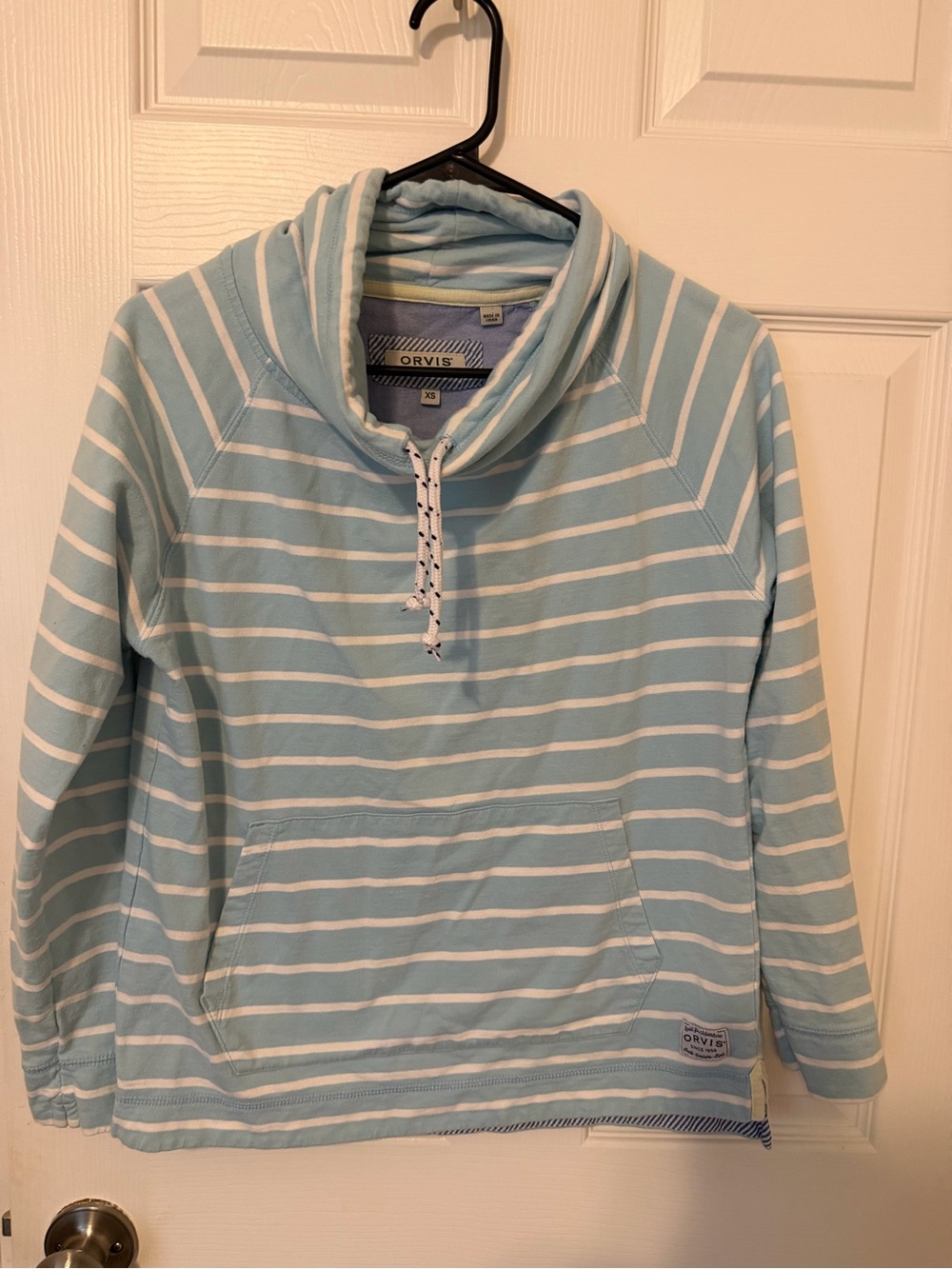Orvis Light Blue & White Striped Cowl-Neck Pullover 100% Cotton